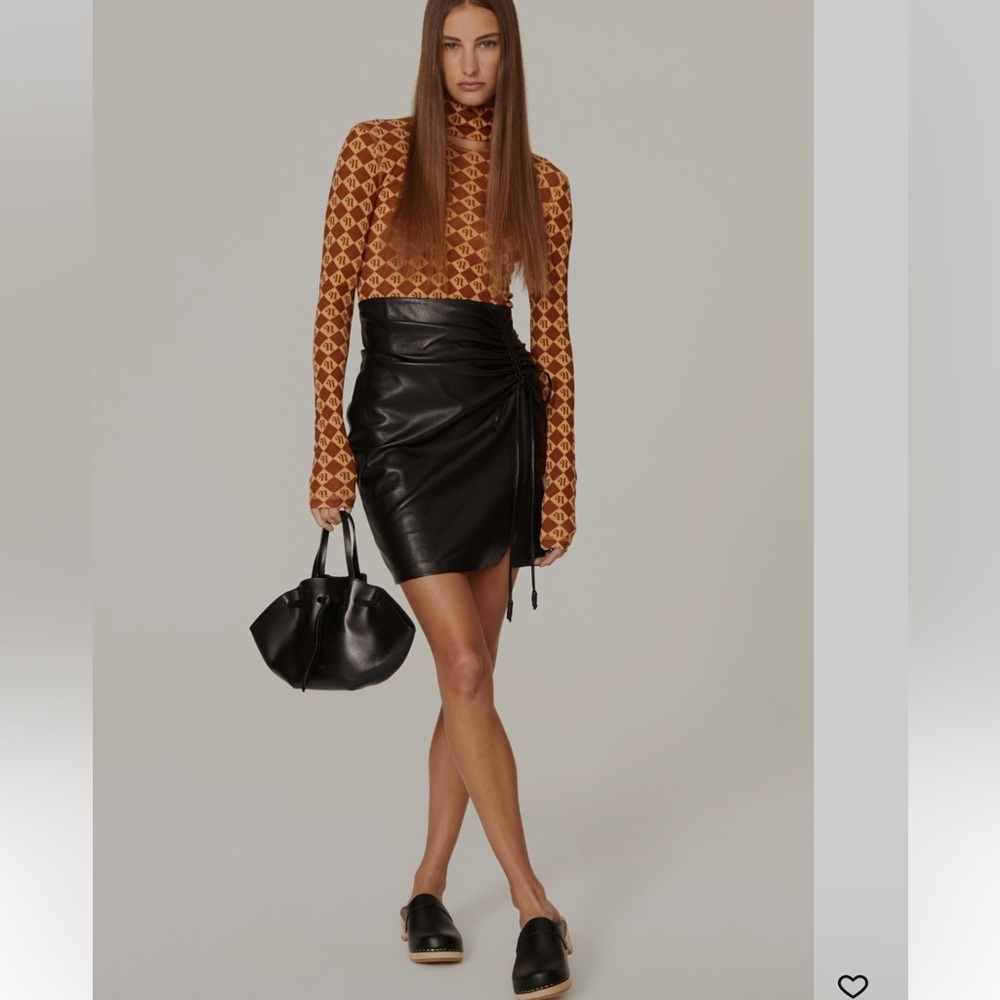 Nanushka Zow Vegan Faux Leather Ruched Black Designer Mini Skirt S